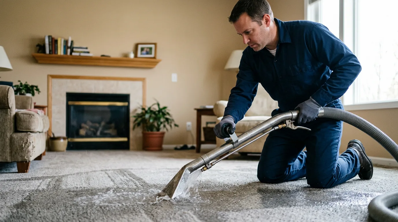Water damage restoration technician working near Frederic, MI